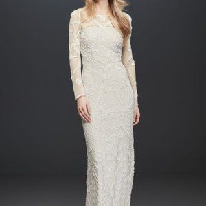 NWT DB Studio All over Beaded Illusion Long Sleeve Ivory Wedding Gown Sz 6